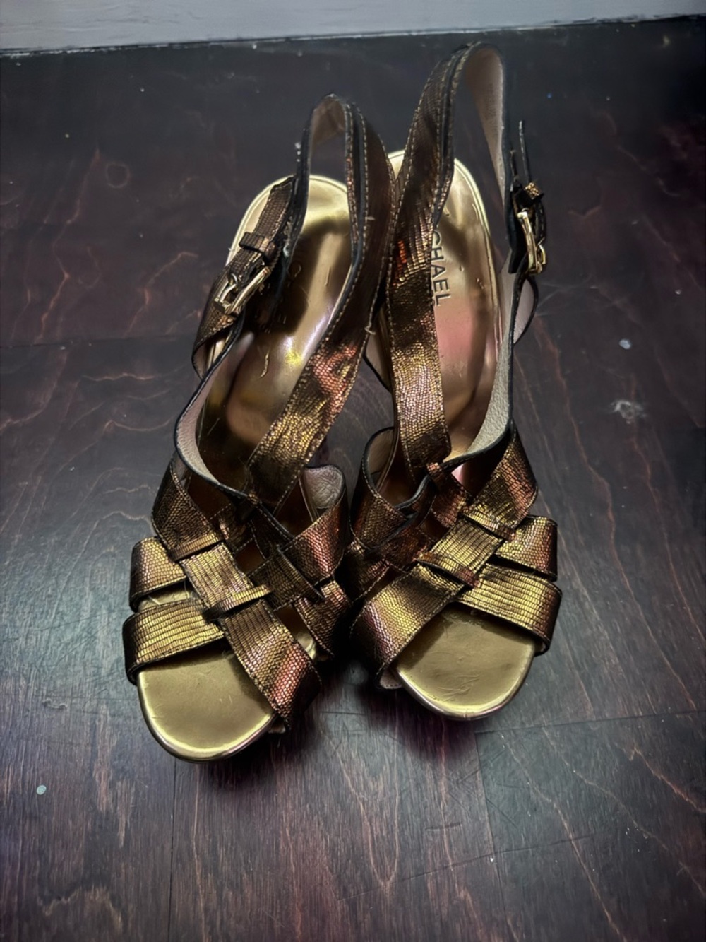 Michael Kors Bronze Metallic Woven Slingback Heels